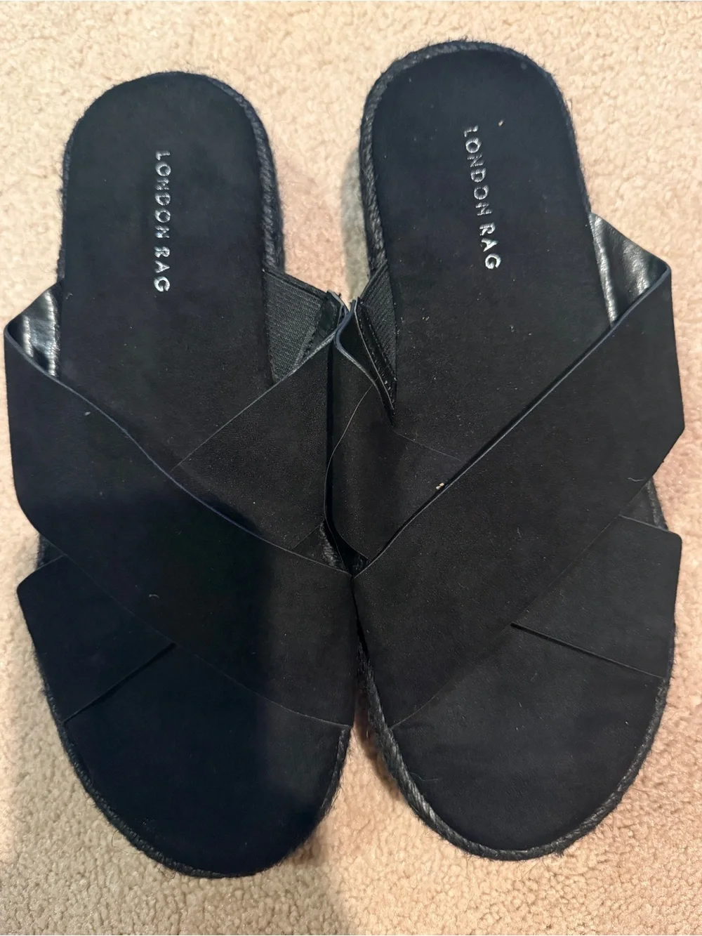 London Rag Women's Black Crisscross Espadrille Slides